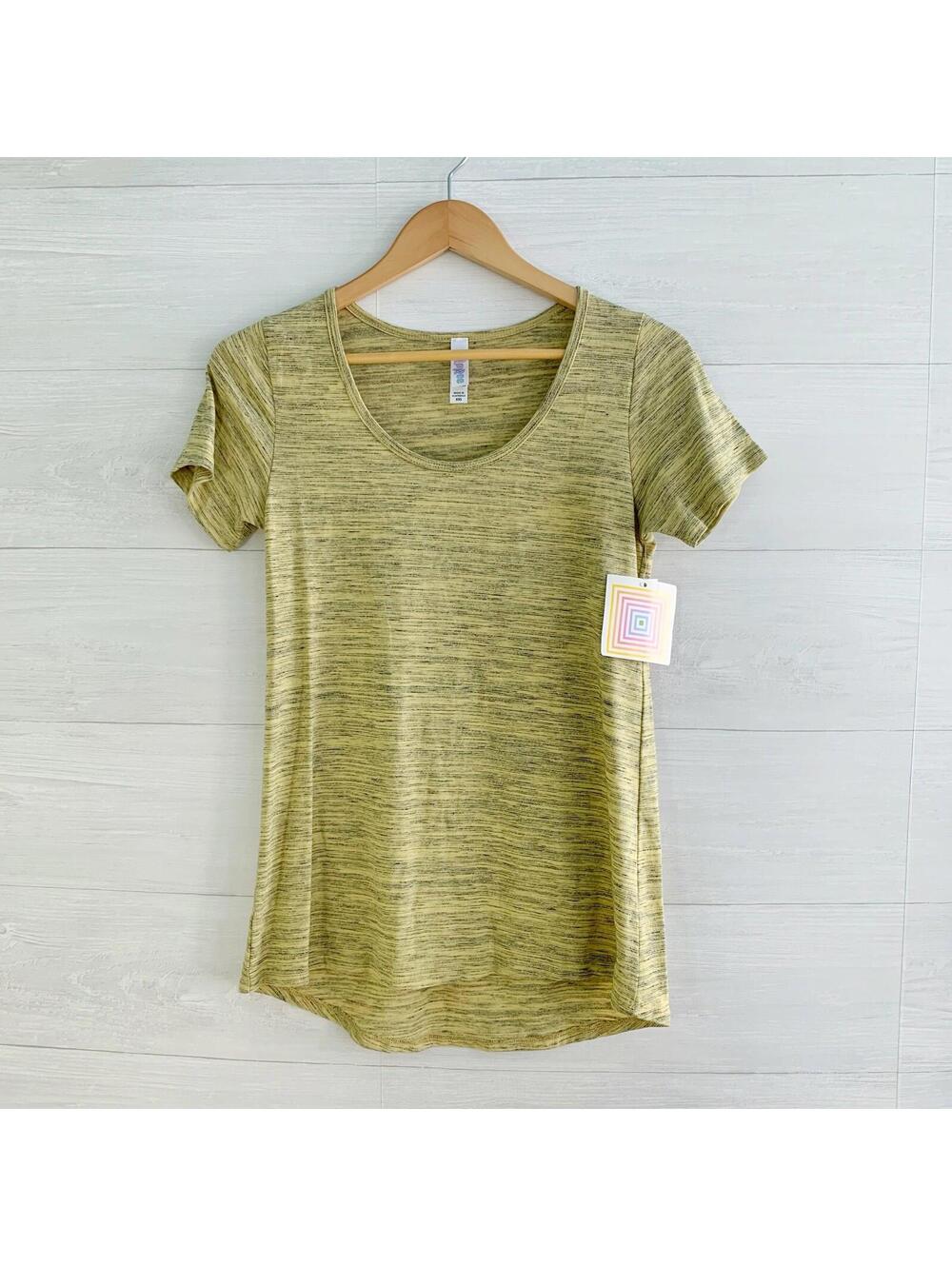 NWT Lularoe - Yellow black heather cotton short sleeve CLASSIC T, shirt, XXS